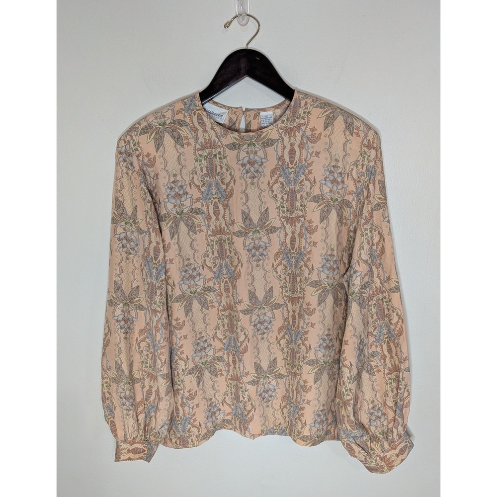 VTG Liz Claiborne Collection 100% Silk Paisley Floral Blouse Top Sz 14 Classic